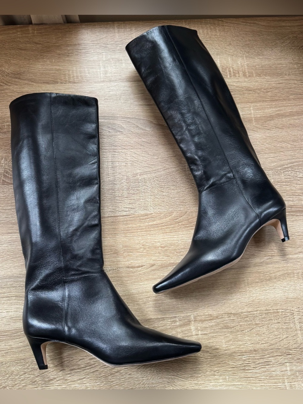 New Reformation Remy Knee-High Heeled Boots Black Leather Size 6